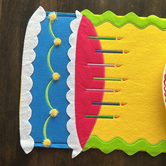 36” birthday cake table runner and birthday hat platter combo. - Picture 3 of 13